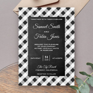 Convite de Casamento em Quadro Preto com Xadrez Ci