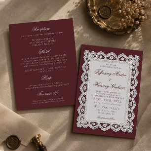 Convite de Casamento em Renda Borgonha Old Money
