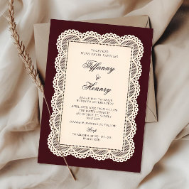 Convite de Casamento em Renda Borgonha Vintage
