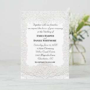 Convite de Casamento em Renda Branca Elegante