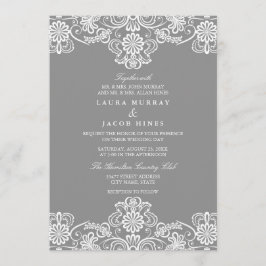 Convite de Casamento em Renda Floral Cinza e Branc