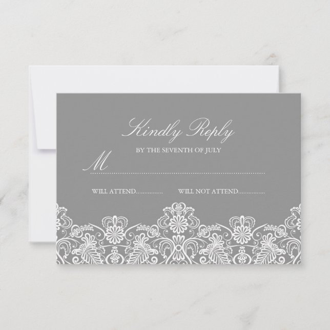 Convite de Casamento em Renda Floral Cinza e Branc (Frente)
