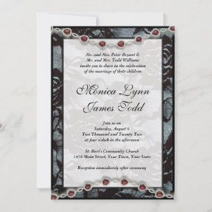 Convite de Casamento em Renda Preta e Rubis