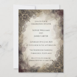 Convite de Casamento em Renda Vintage Escura
