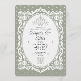 Convite de Casamento em Renda Vintage Verde Sage c