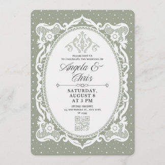 Convite de Casamento em Renda Vintage Verde Sage c