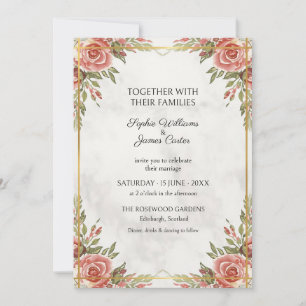 Convite de Casamento em Rosa Coral Dourado Empoeir