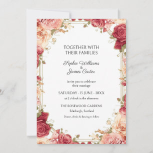 Convite de Casamento em Rosa Dourado e Bege Bordô