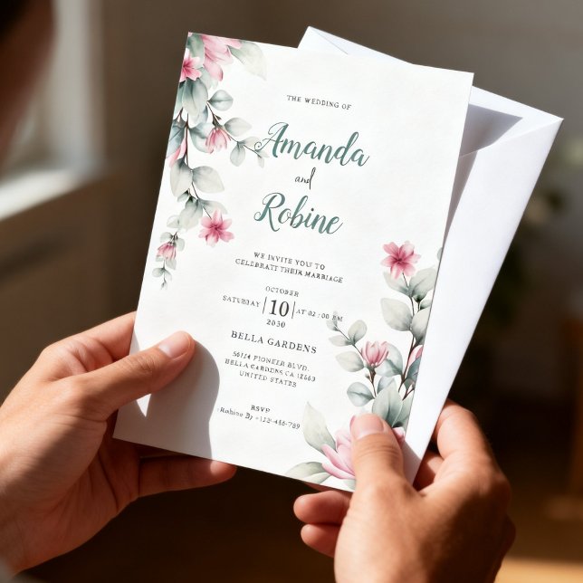 Convite de Casamento em Rosa e Verde Sage (Criador carregado)