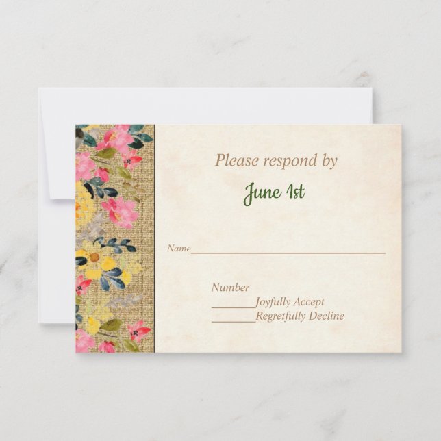 Convite de Casamento em Sacaria com Flores Country (Frente)