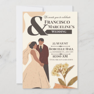 Convite de Casamento em Scrapbook Simples Bege