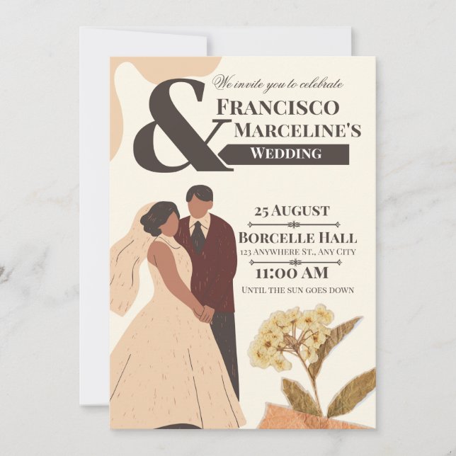 Convite de Casamento em Scrapbook Simples Bege (Frente)