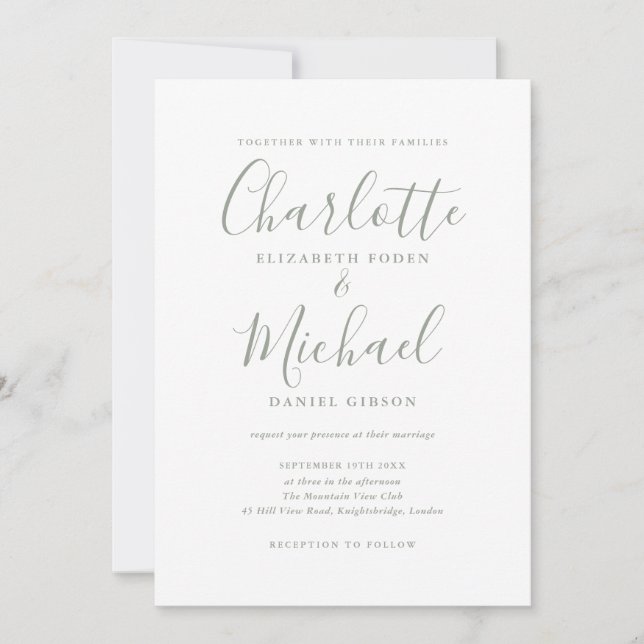 Convite de Casamento em Script com Assinatura em V (Frente)