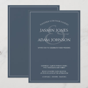 Convite de Casamento em Script com Opulência Azul 
