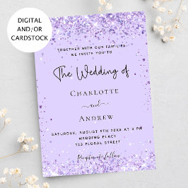 Convite de casamento em script confete lilás viole