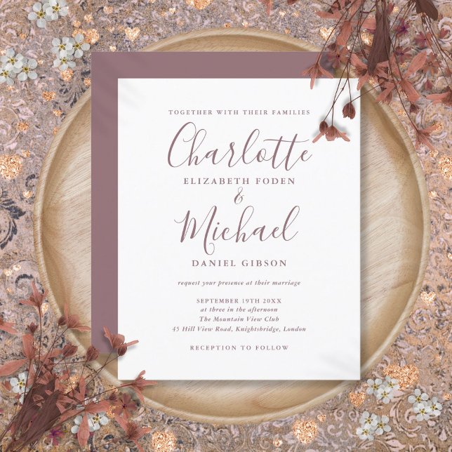 Convite de Casamento em Script Mauve Simples Orçam (Budget Simple Mauve Script Wedding Invitation)