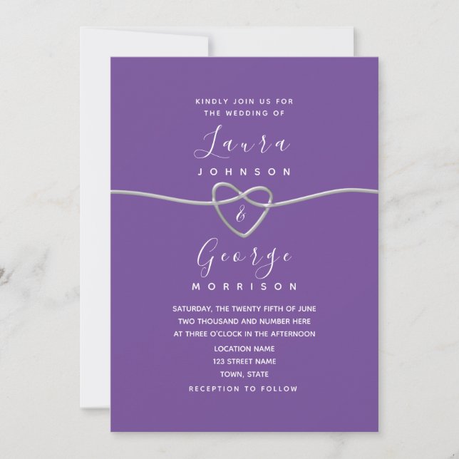 Convite de Casamento em Script Roxo Minimalista (Frente)