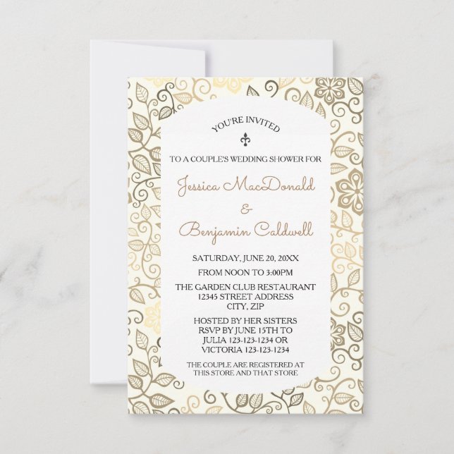 Convite de Casamento em Sepia com Padrão Floral pa (Frente)