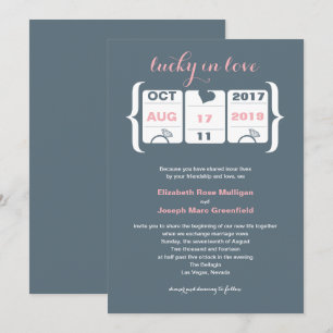 Convite de Casamento em Slot Machine Rosa e Cinza