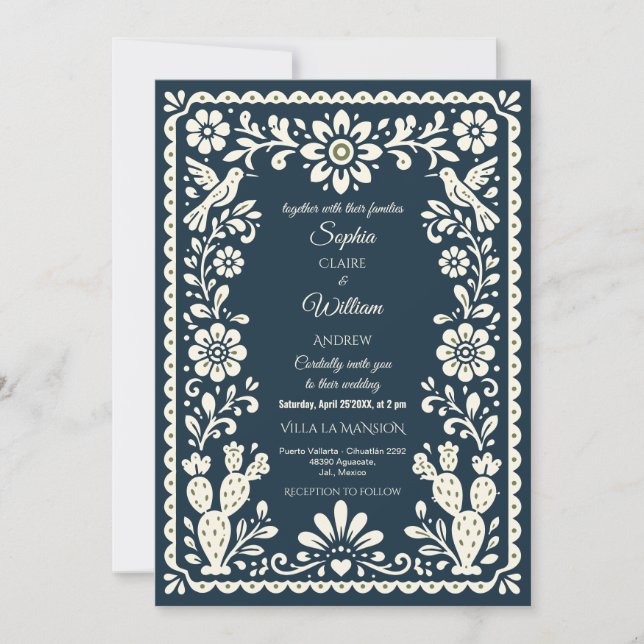 Convite de Casamento em Talavera Mexicana Verde Sa (Frente)