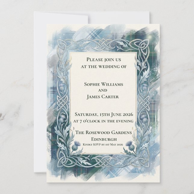 Convite de Casamento em Tartã Celta Verde Escuro (Frente)