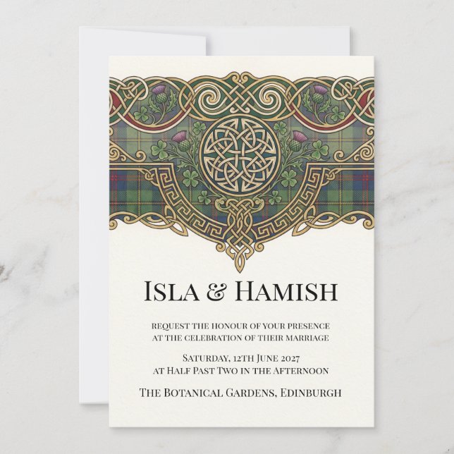 Convite de Casamento em Tartan Celta (Frente)