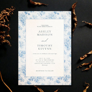 Convite de casamento em tecido azul francês Toile