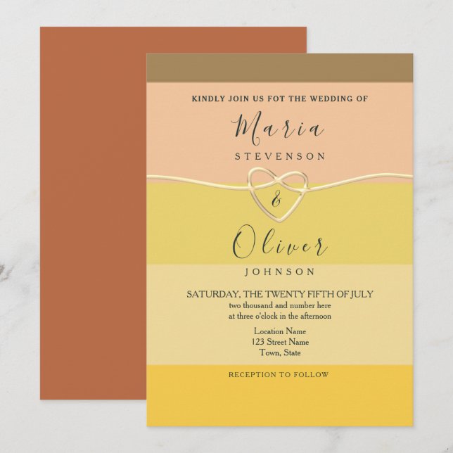 Convite de Casamento em Terracota Amarelo Moderno (Frente/Verso)