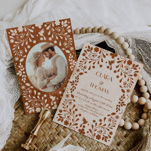 Convite de Casamento em Terracota Bege Fiesta Mexi