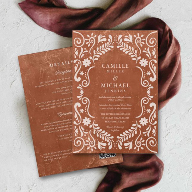 Convite de Casamento em Terracota com Código QR Me (Terracotta Mexican Wedding with QR Code Invitation)