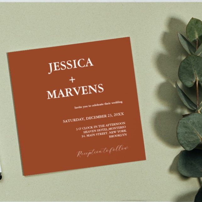 Convite de casamento em terracota laranja queimada (Criador carregado)