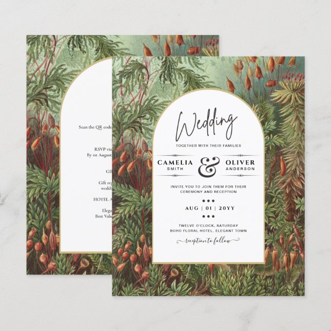 Convite de casamento em terracota verde botânico v (Frente/Verso)