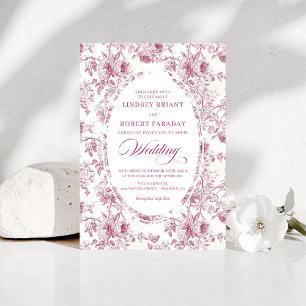 Convite de Casamento em Toile de Jouy Rosa Desbota