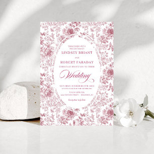 Convite de Casamento em Toile de Jouy Rosa Luxuoso