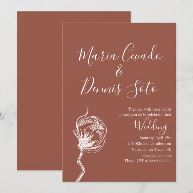 Convite de casamento em tons terrosos com flores d (Frente/Verso)