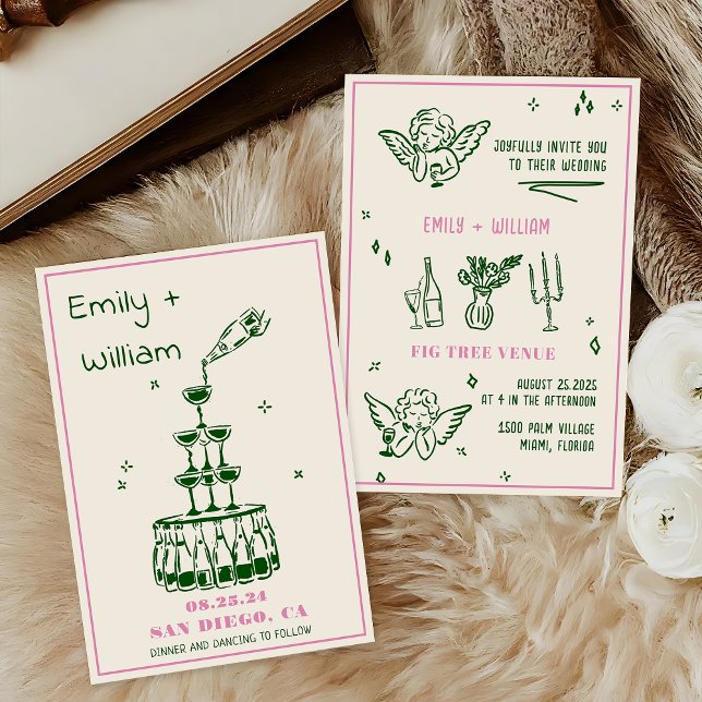 Convite de Casamento em Torre de Champanhe Desenha (Criador carregado)