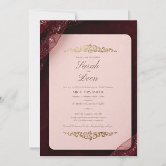 Convite de Casamento em Tule com Brilho Burgundy -