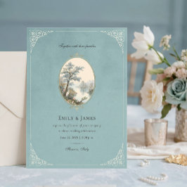 Convite de Casamento em Veludo Azul Poeira de Garç