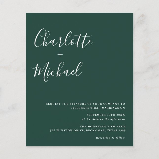 Convite de Casamento em Verde Esmeralda Minimalist (Frente)