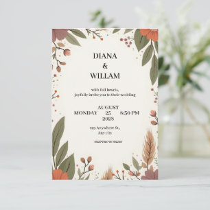 Convite de casamento em verde oliva, vermelho argi