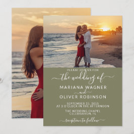 Convite de Casamento em Verde Sage com Foto e Letr