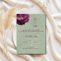 Convite de casamento em verde-sage com peônia bord