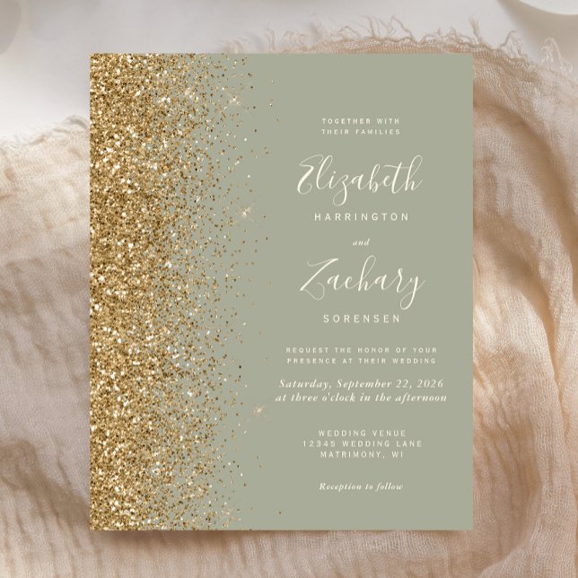 Convite de Casamento em Verde Sage Dourado com Bri (Criador carregado)