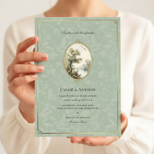 Convite de Casamento em Verde Sage Pastoral Francê