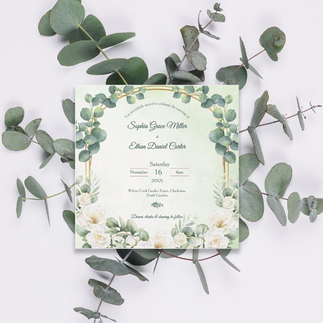 Convite de Casamento em Verde Sálvia Botânico Euca (Botanical Sage Green Eucalyptus Wedding Invitation)