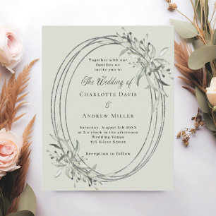 Convite de casamento em verde sálvia prata folhage