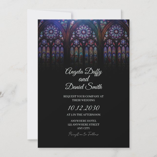 Convite de Casamento em Vidro Colorido Gótico (Frente)