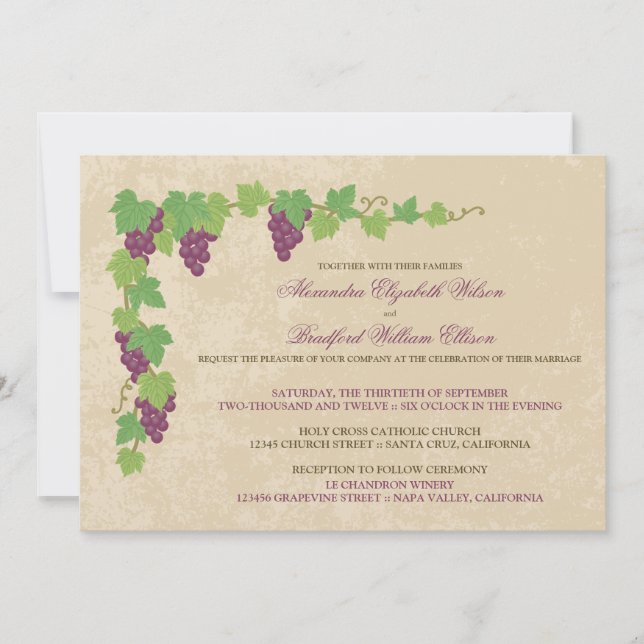 Convite de Casamento em Vinhedo (Textura de Pergam (Frente)