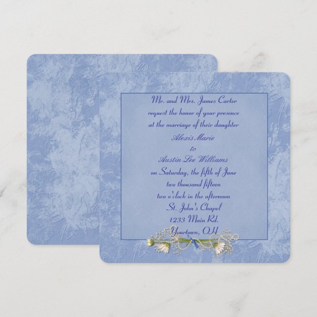 Convite de Casamento Embriagado Blue Floral (Frente/Verso)