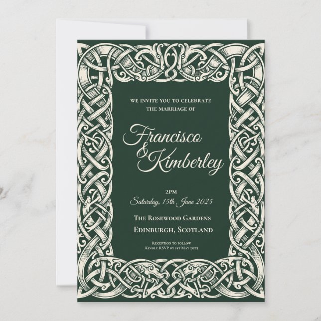 Convite de Casamento Emerald Celtic Knot (Frente)